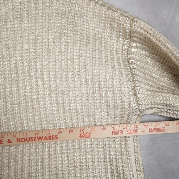 Zara Sweater Womens Large Gold Metallic Knit Oversized Pullover Crewneck Chunky - Picture 12 of 16